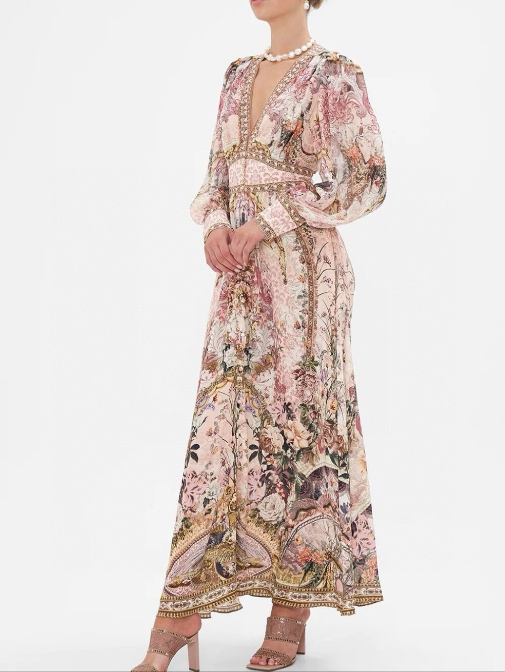 Camilla shaped waistband dress with gathered sleeves In Kissed By The Prince - Picture 2 of 16